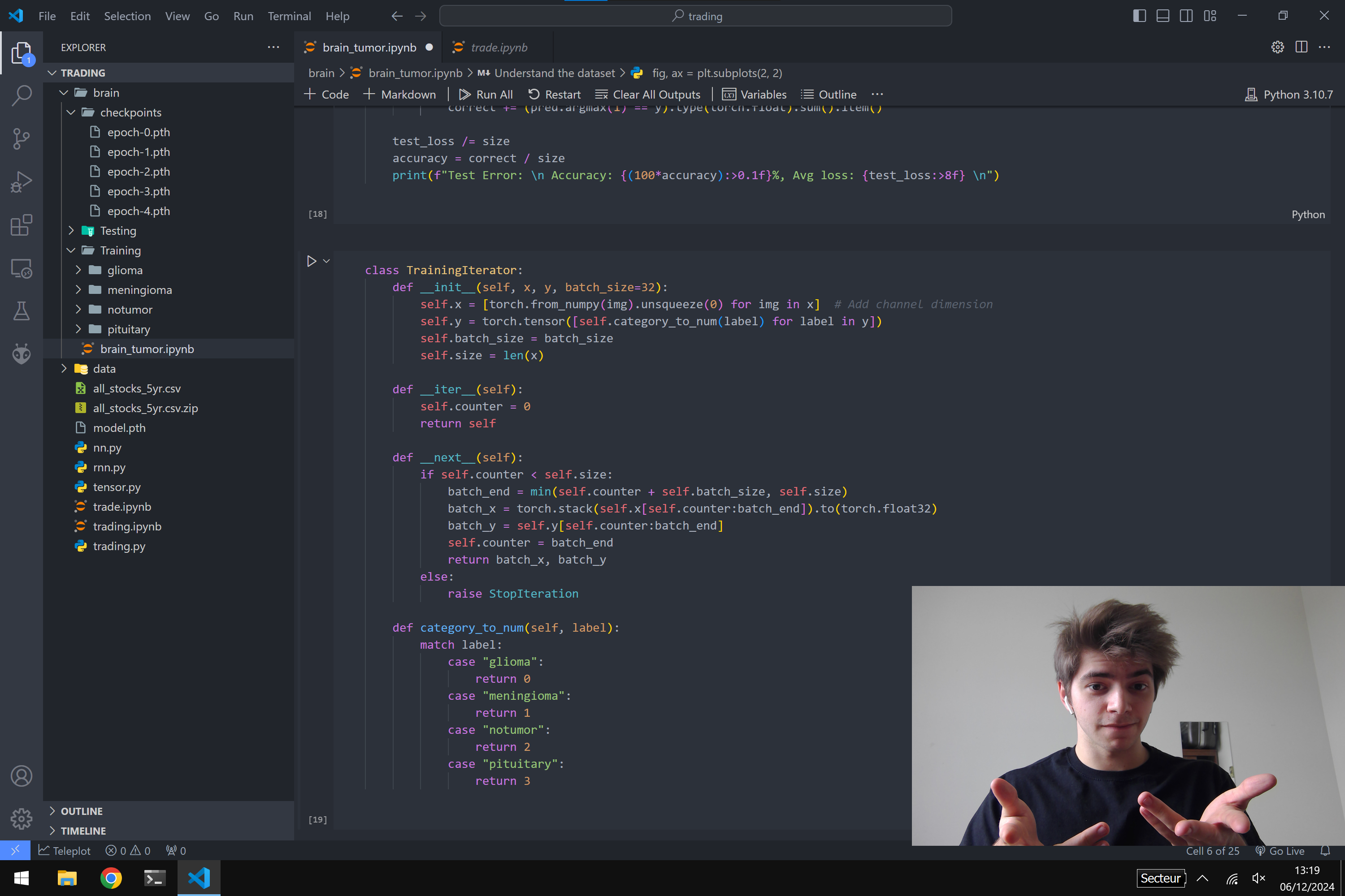 Moi (Paul Claret) expliquant mon code pour un iterateur à ensuite inserer dans le model d'IA