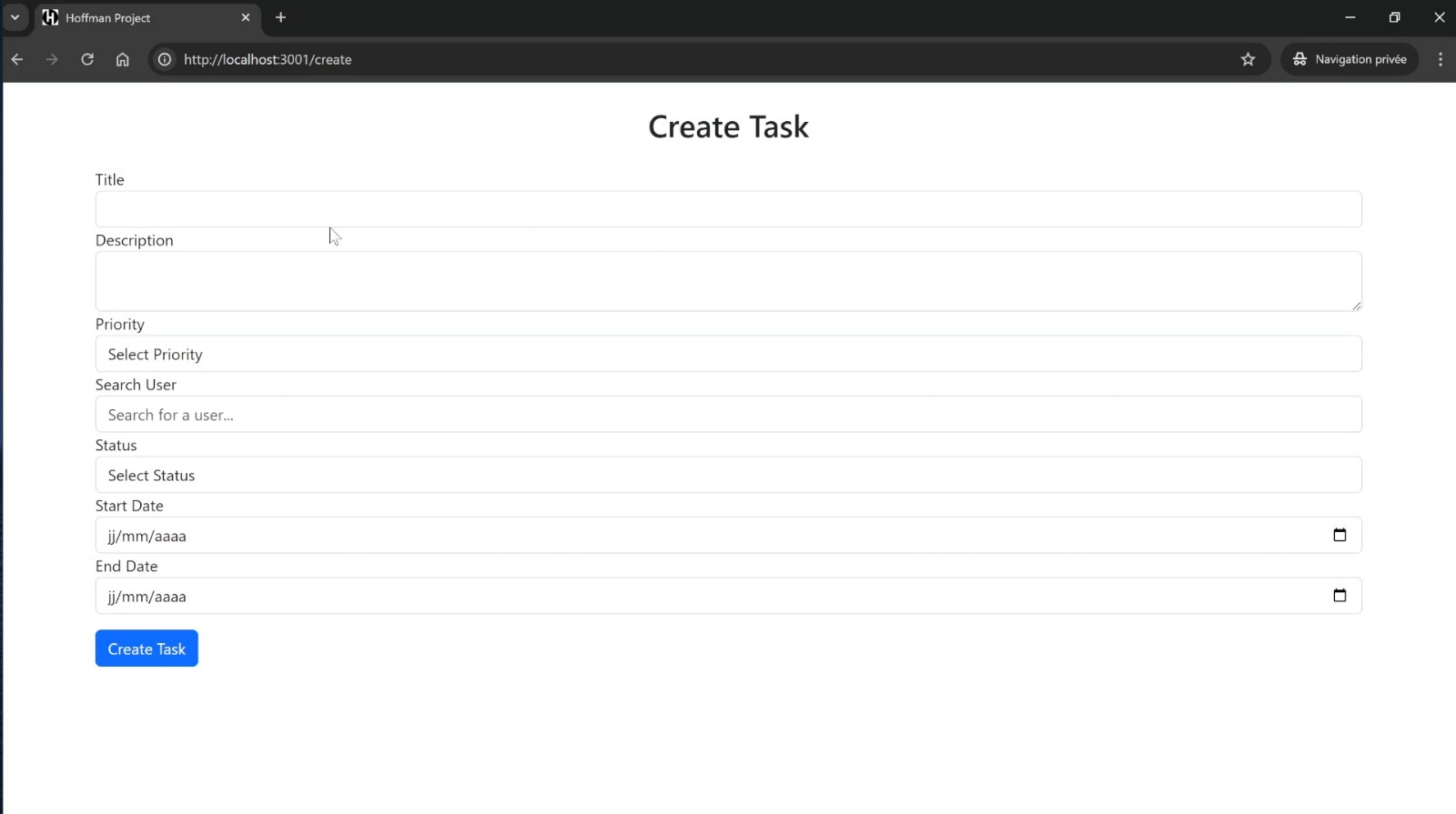task inteface dashboard