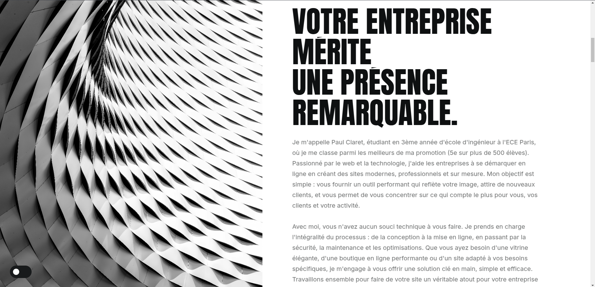 screenshot of my current freelancing (SEO, web design, fullstack dev) portfolio website