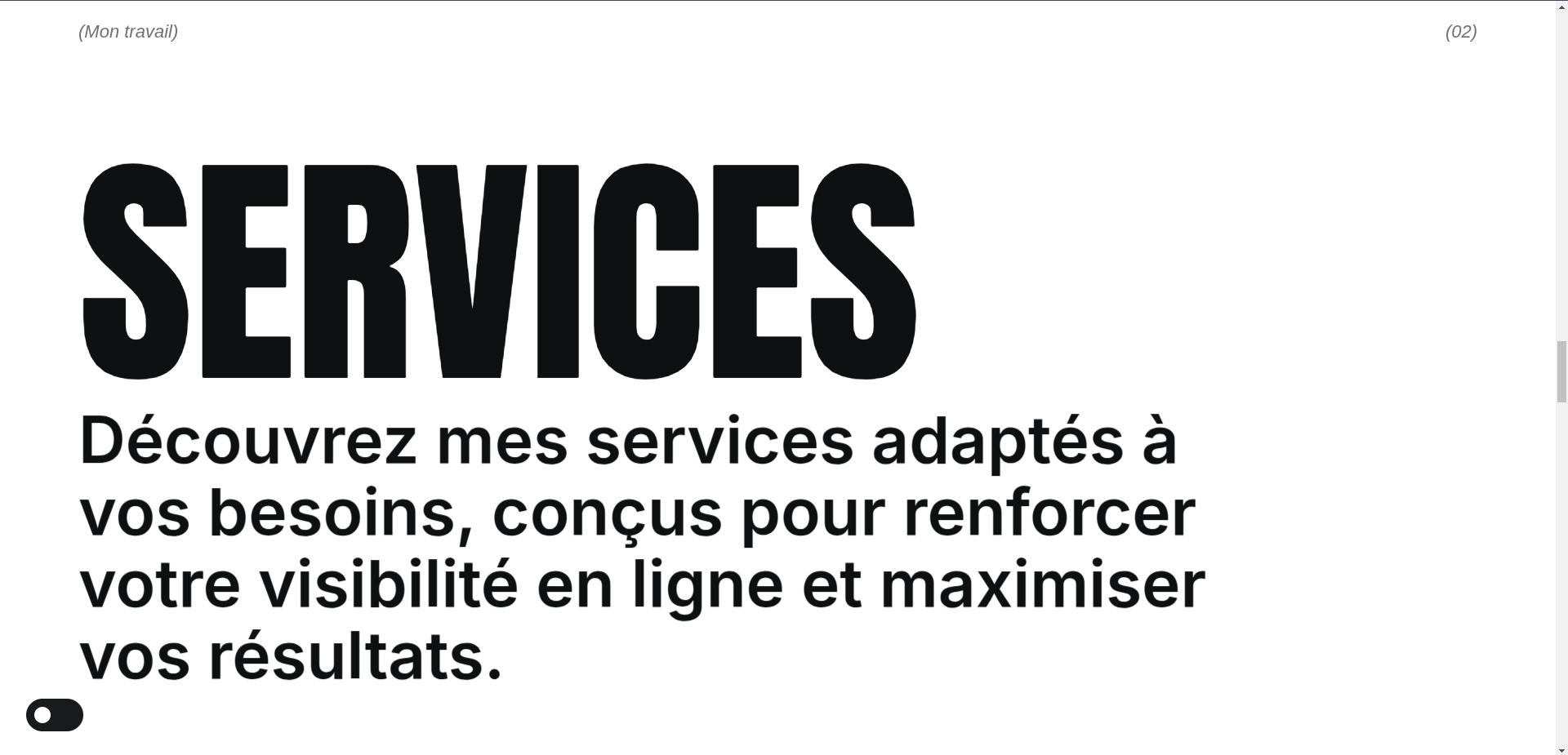 screenshot of my current freelancing (SEO, web design, fullstack dev) portfolio website