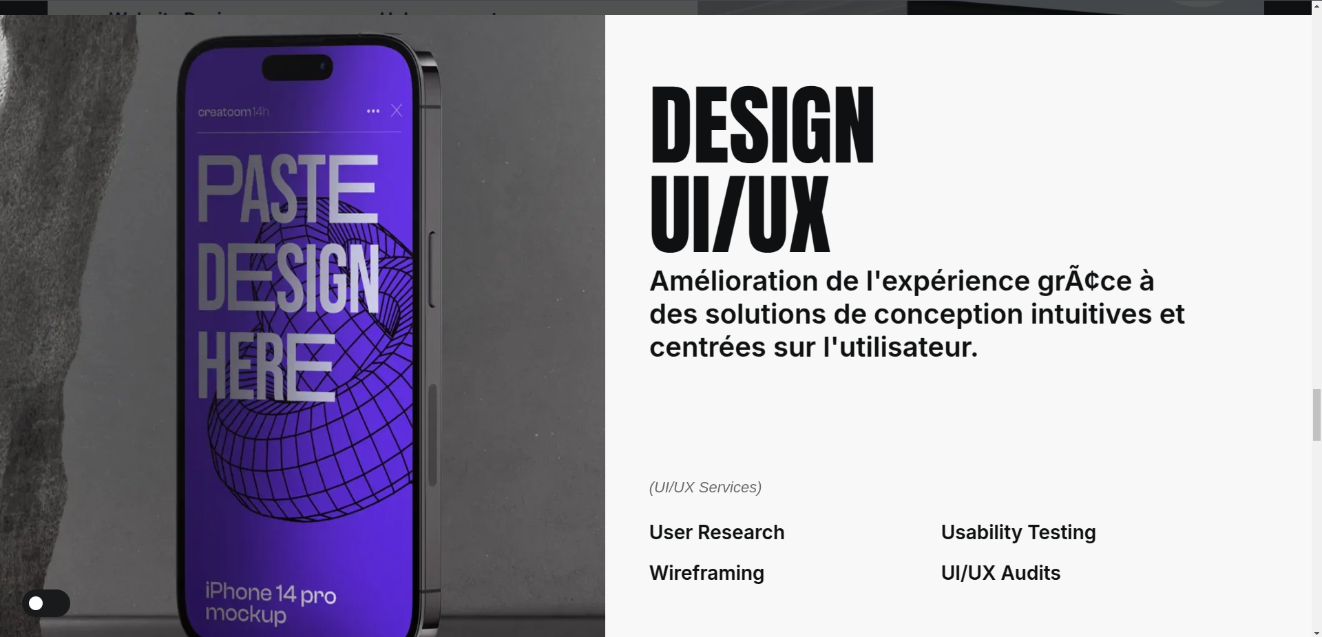 screenshot of my current freelancing (SEO, web design, fullstack dev) portfolio website